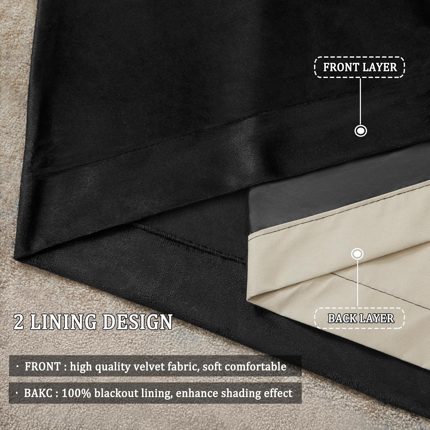 Alternative view of Premium Velvet Blackout Curtains Black ( 2 Curtains Set )