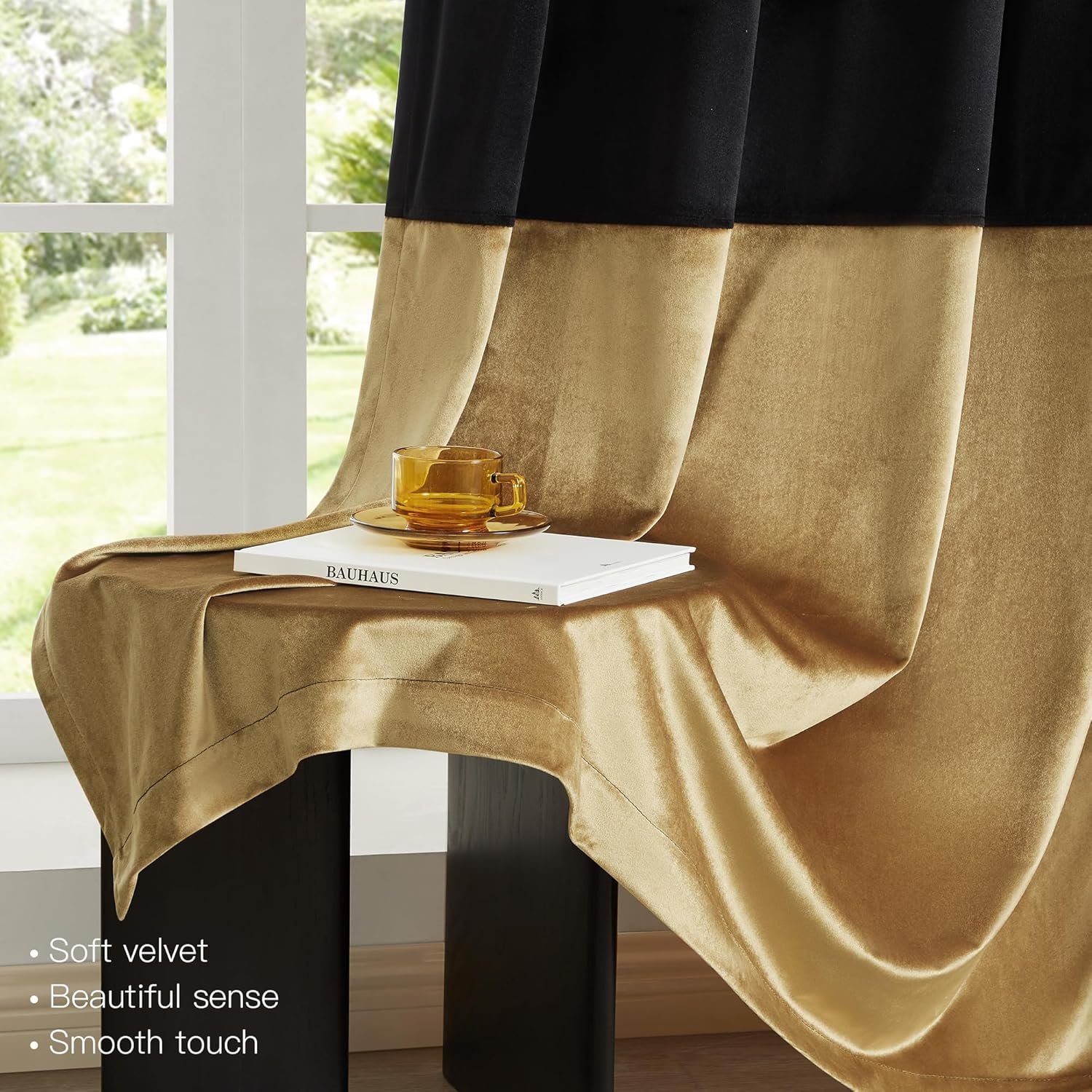 Alternative view of Premium Velvet Blackout Curtains Black & Gold ( 2 Curtains Set )