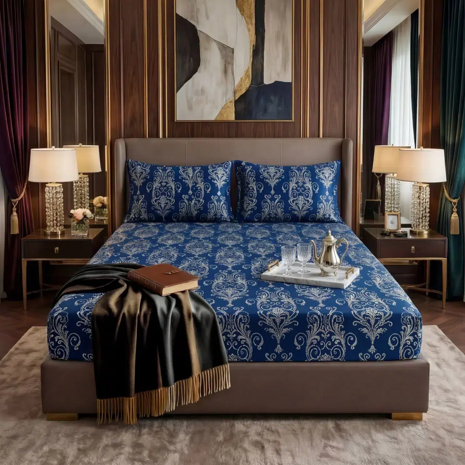 Velvet Fitted Bed Sheet t bluee
