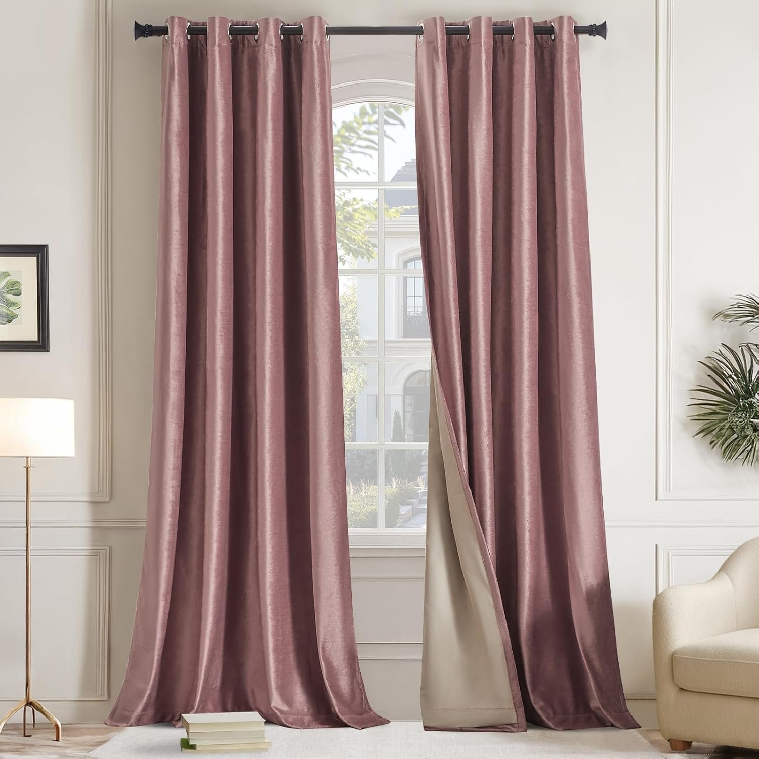 Velvet blackout curtains blush pink