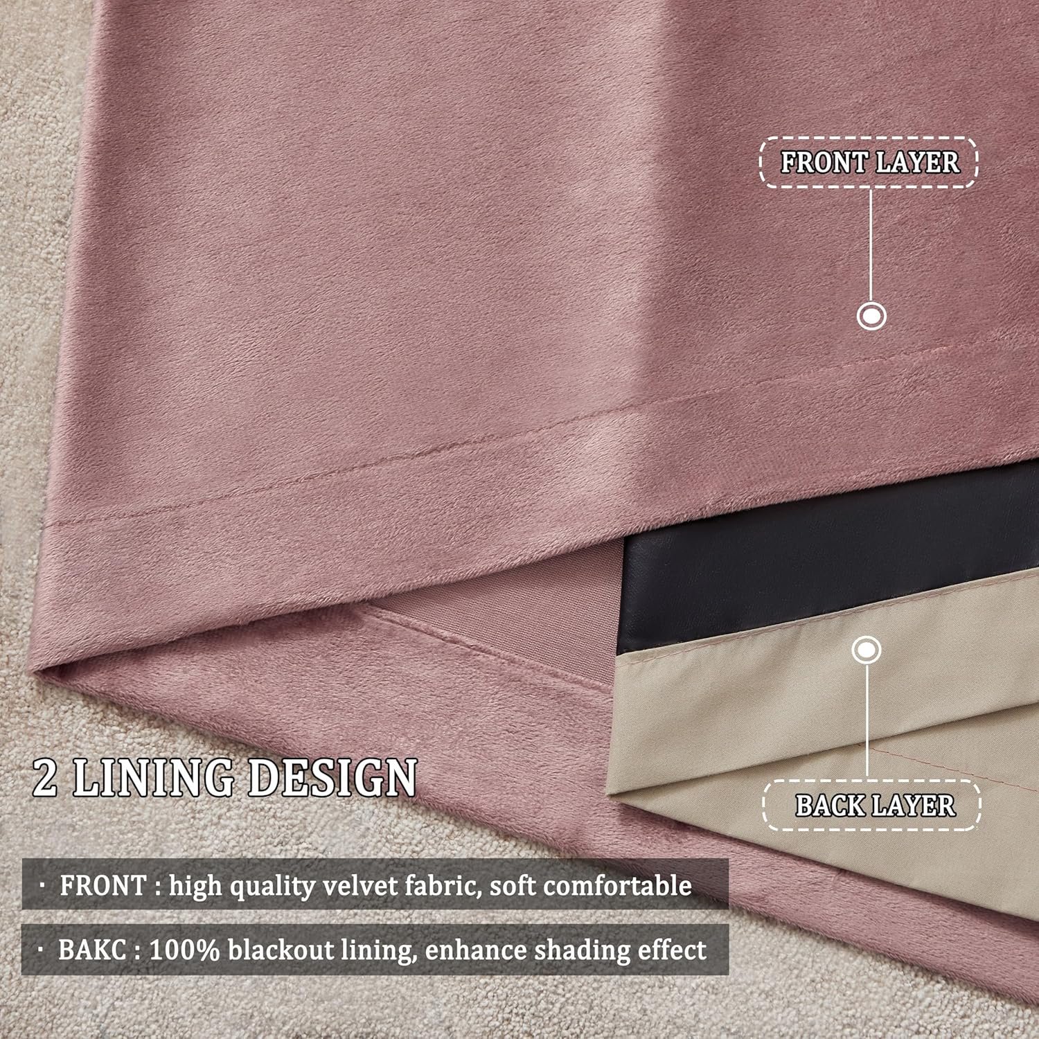 Alternative view of Premium Velvet Blackout Curtains Blush Pink ( 2 Curtains Set )