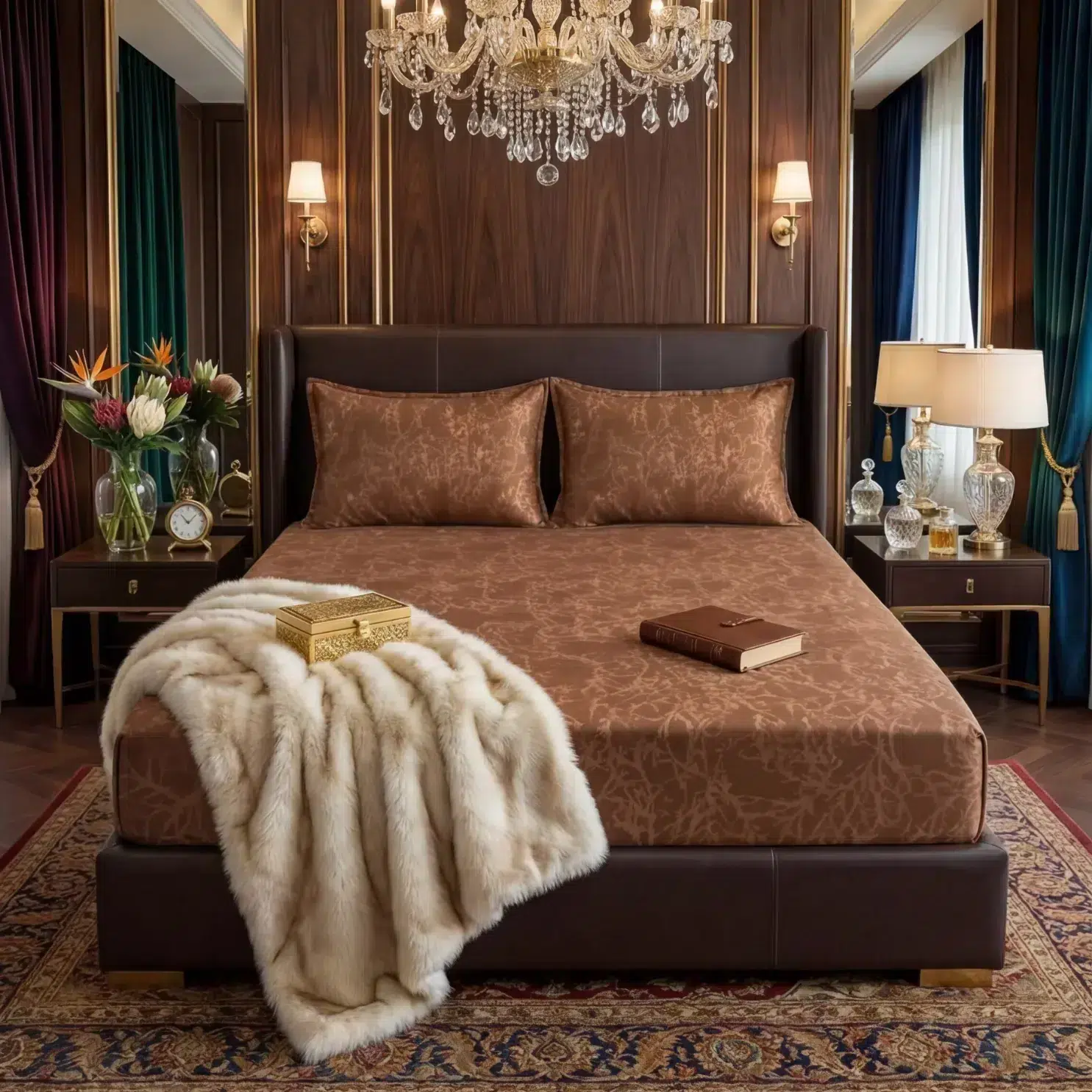 Velvet Fitted Bed Sheet t brownnnn