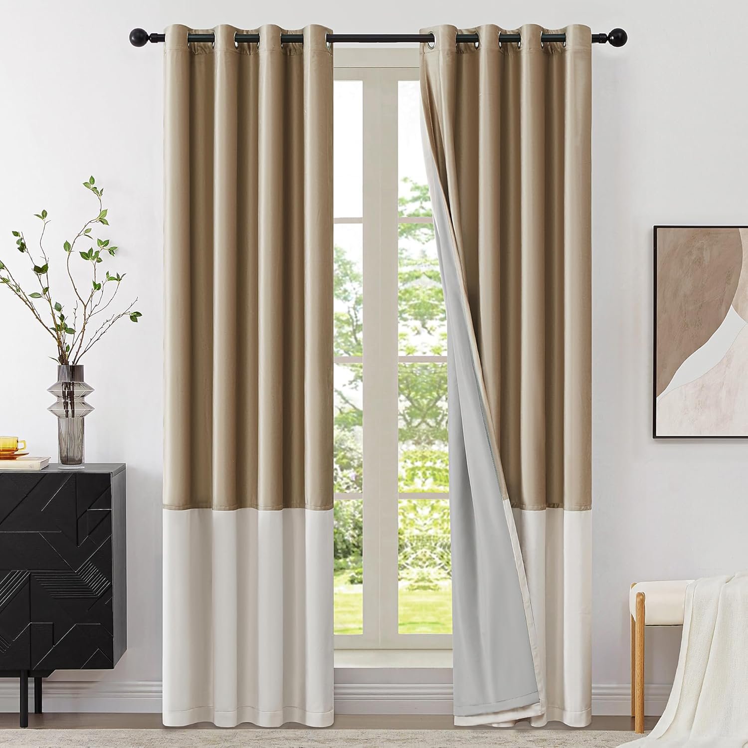 Velvet blackout curtains champagne cream