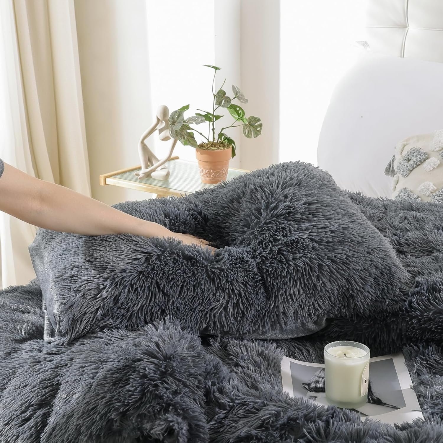 Shaggy Duvet Set - Charcoal Grey - Image 2