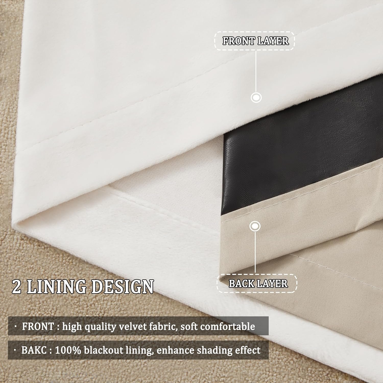 Alternative view of Premium Velvet Blackout Curtains Cream ( 2 Curtains Set )