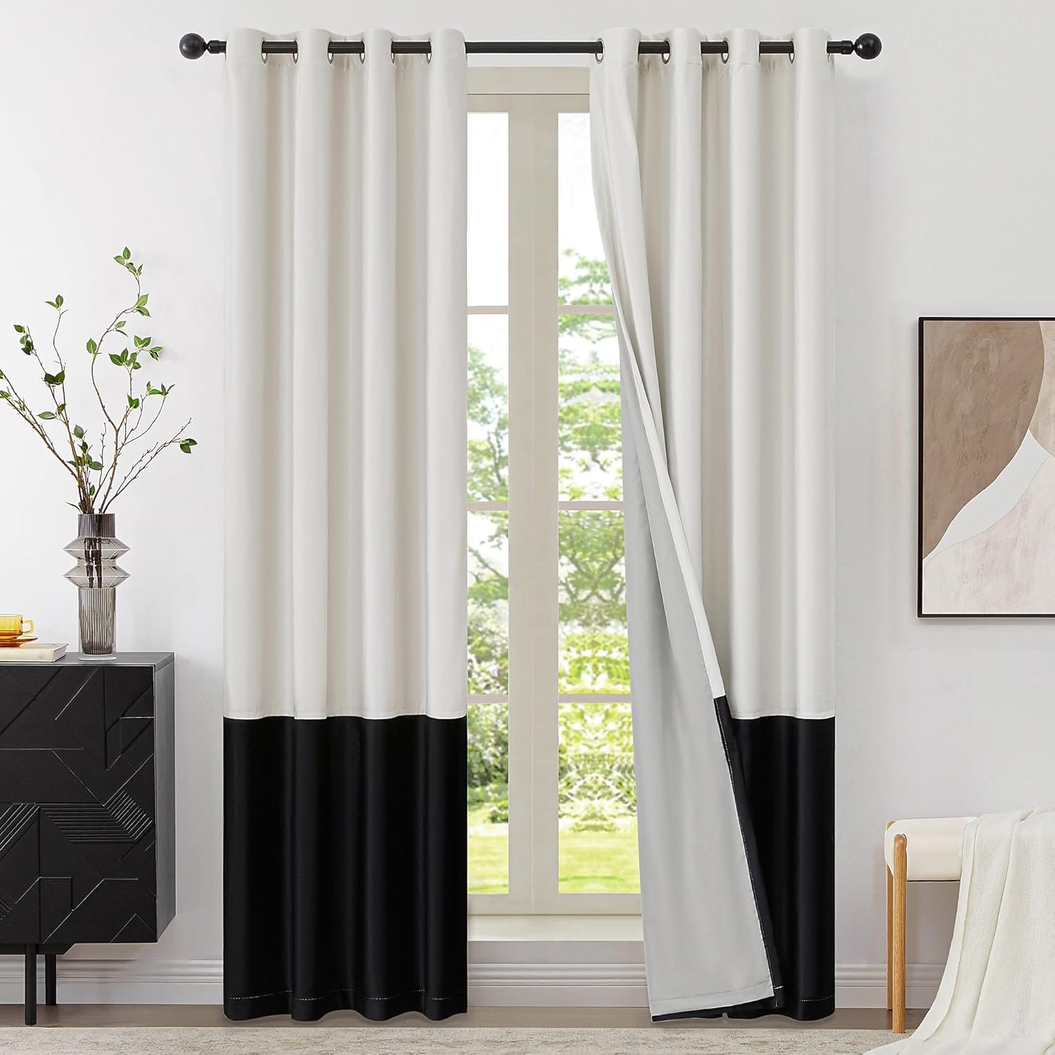 Velvet blackout curtains cream and black