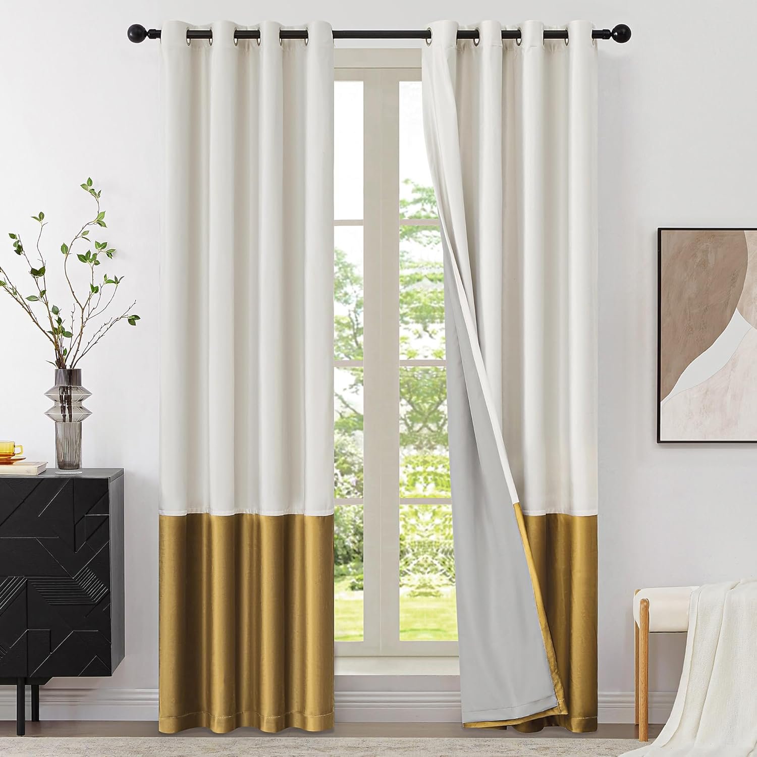 Velvet blackout curtains cream gold