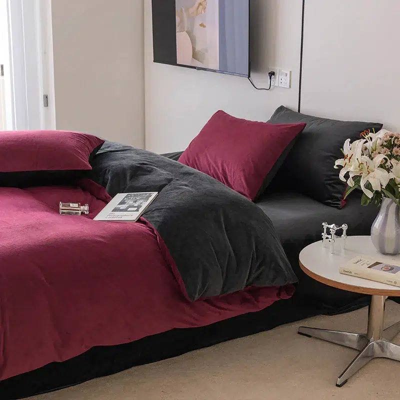 Alternative view of Velvet Reversible Duvet Cover Set - Deep Red & Black
