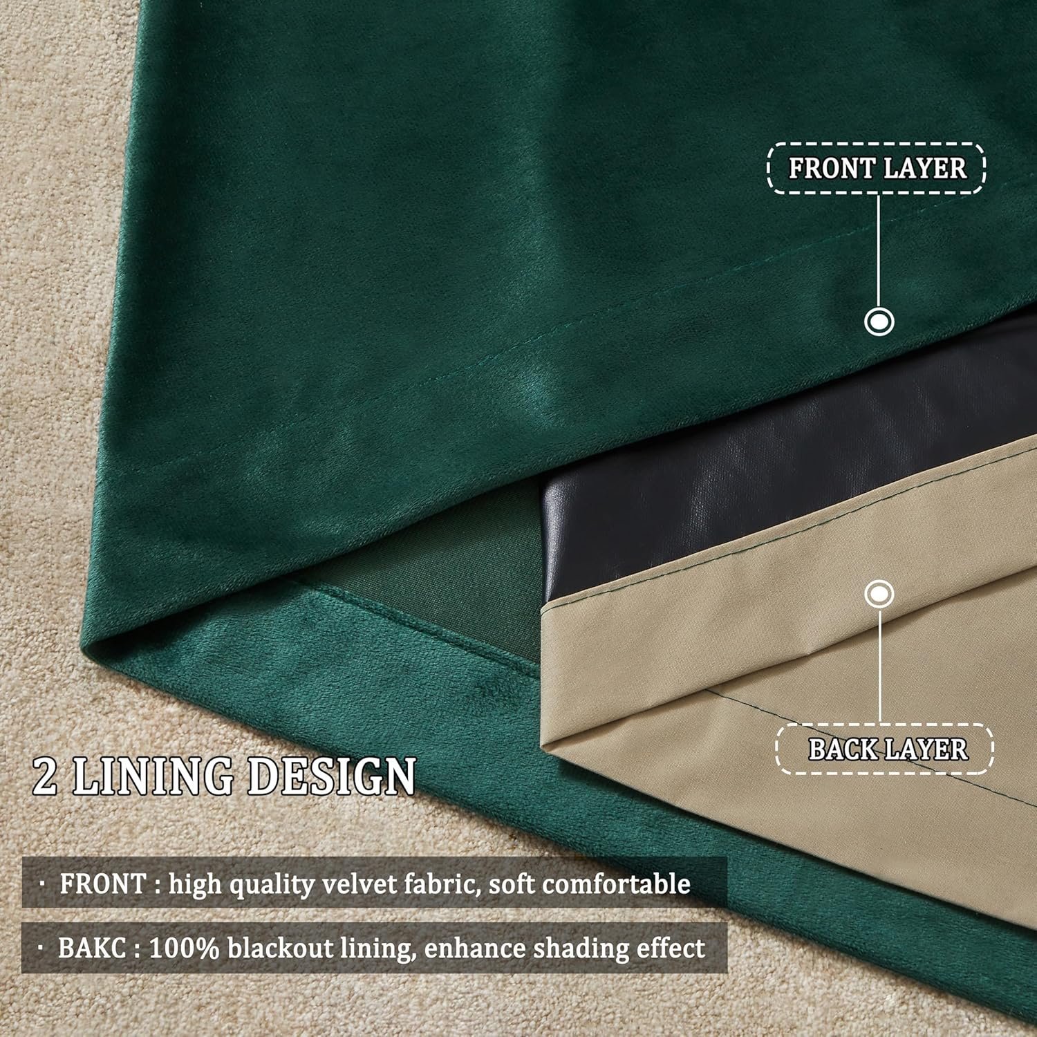 Alternative view of Premium Velvet Blackout Curtains Emerald ( 2 Curtains Set )