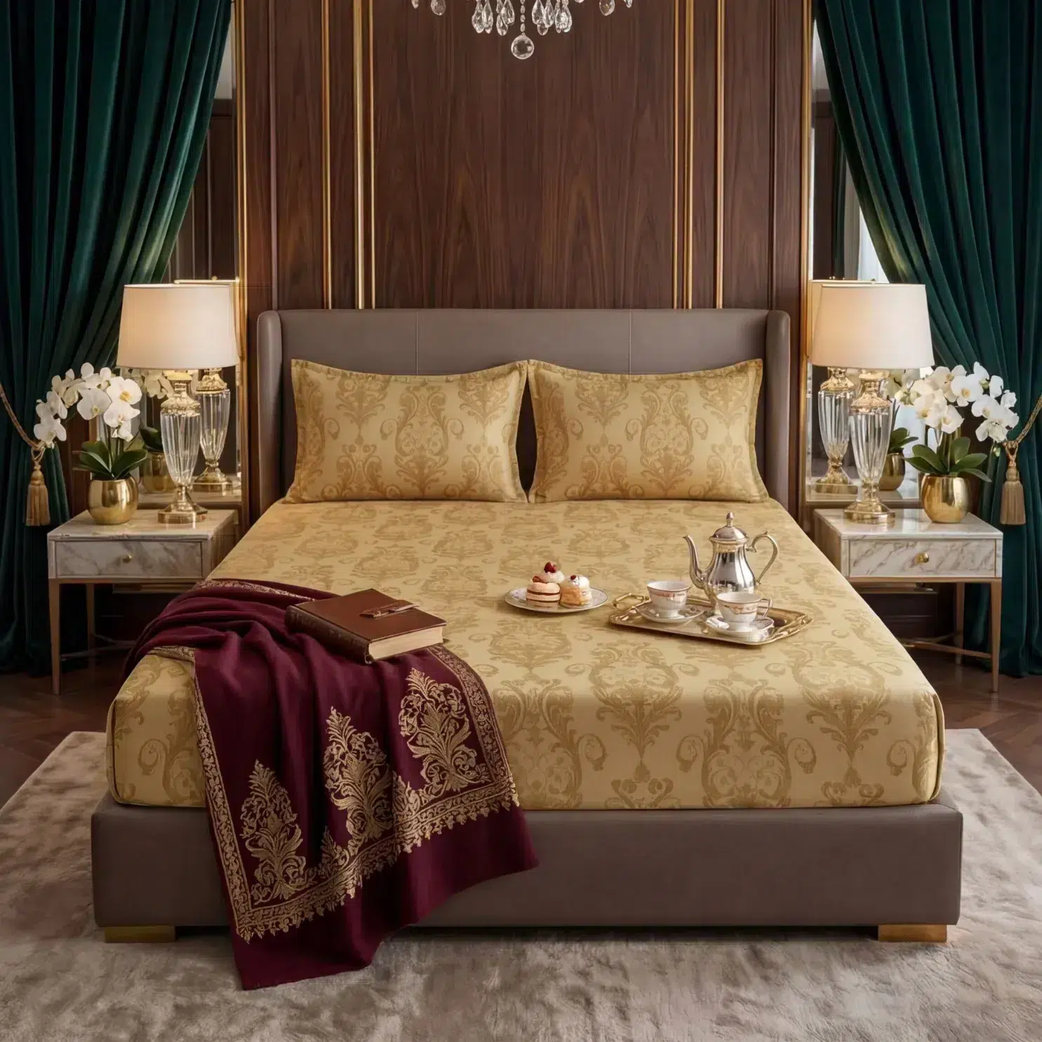 Velvet Fitted Bed Sheet t gold