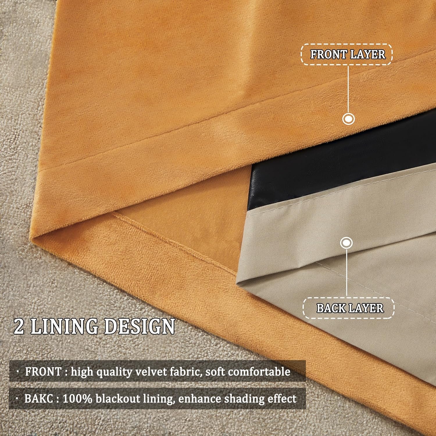 Alternative view of Premium Velvet Blackout Curtains Golden ( 2 Curtains Set )