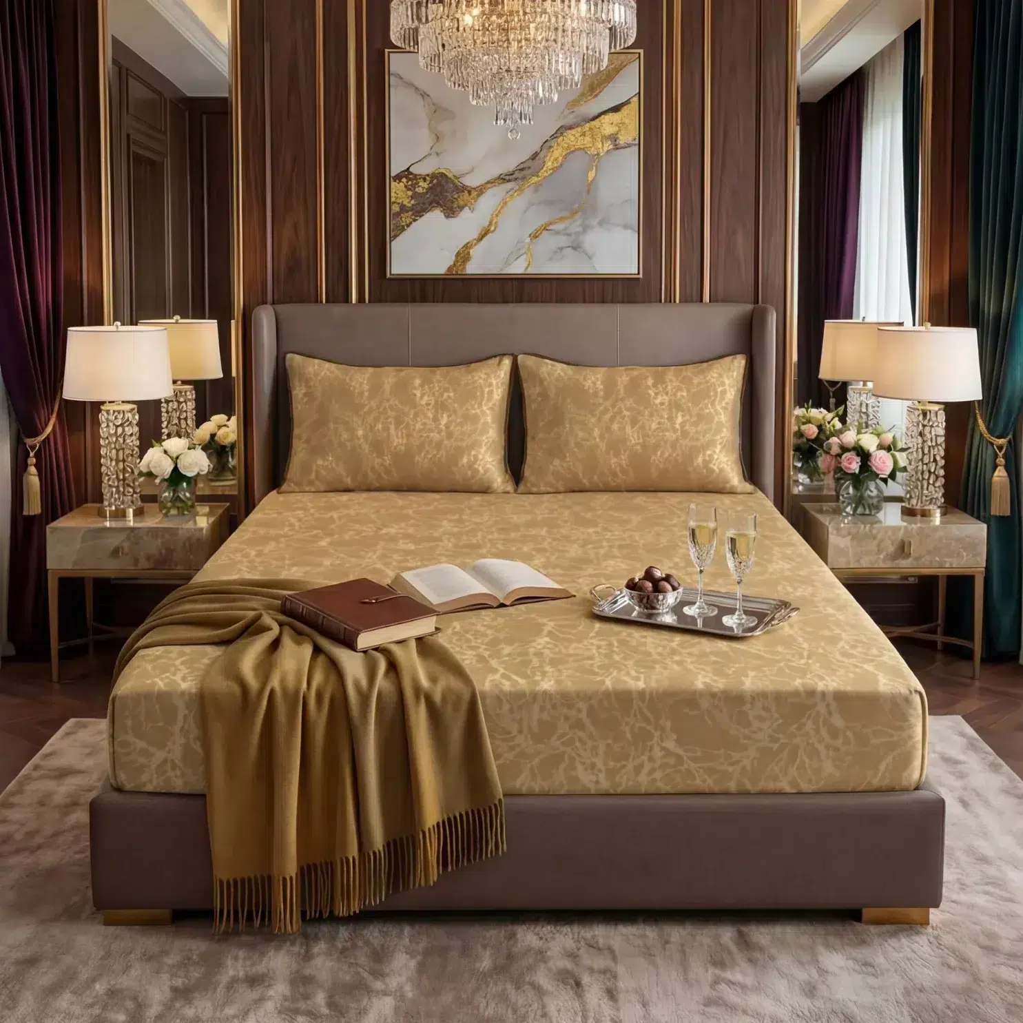 Velvet Fitted Bed Sheet t golden