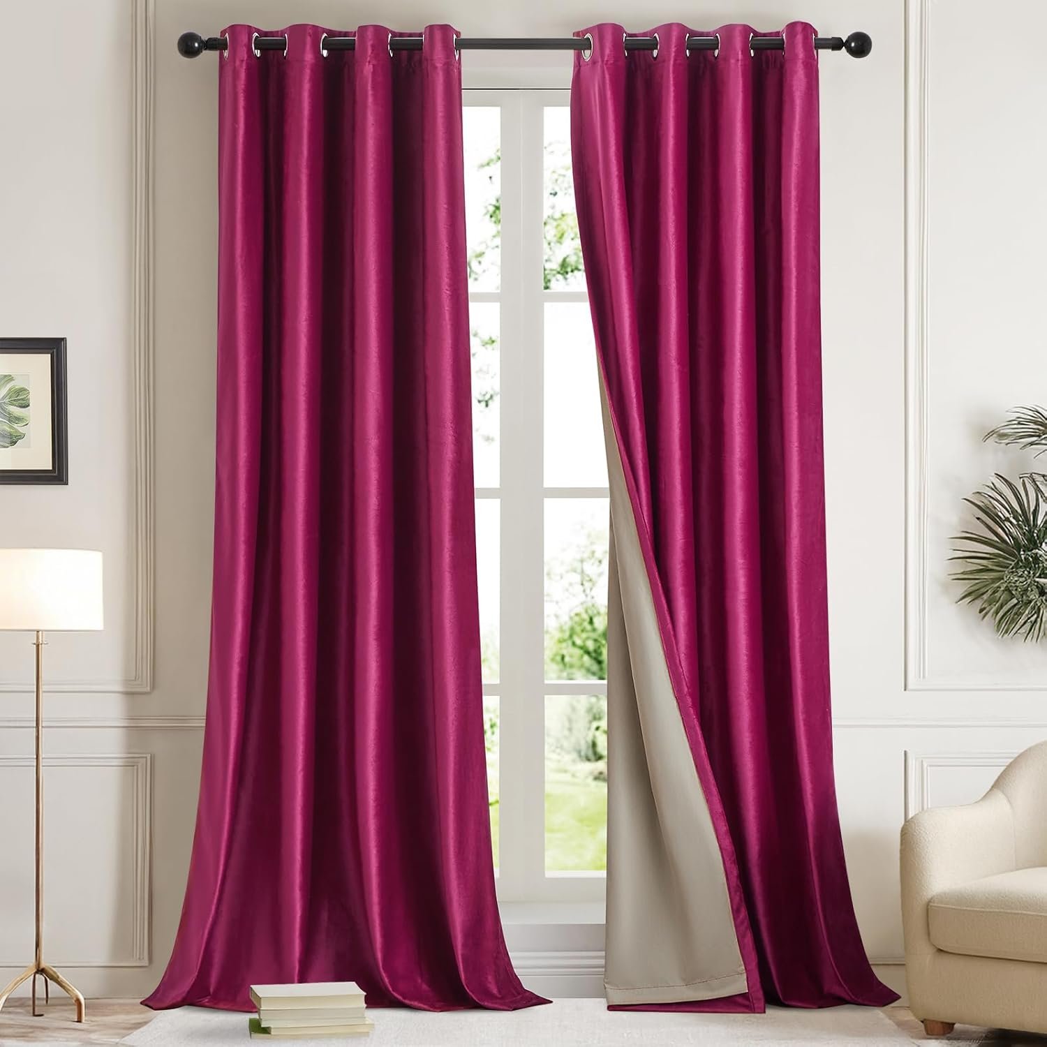 Velvet blackout curtains hot pink