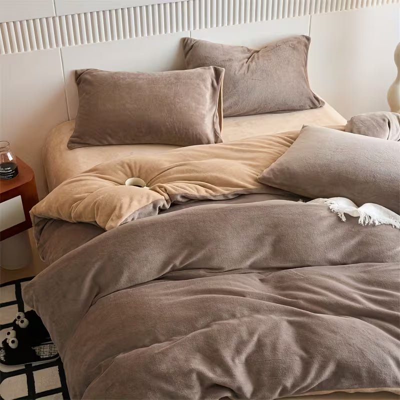 Alternative view of Velvet Reversible Duvet Cover Set - Mocha Brown & Beige