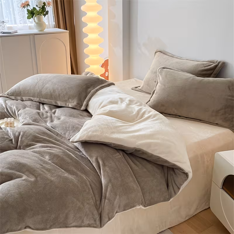 Alternative view of Velvet Reversible Duvet Cover Set - Mouse Brown & Off White