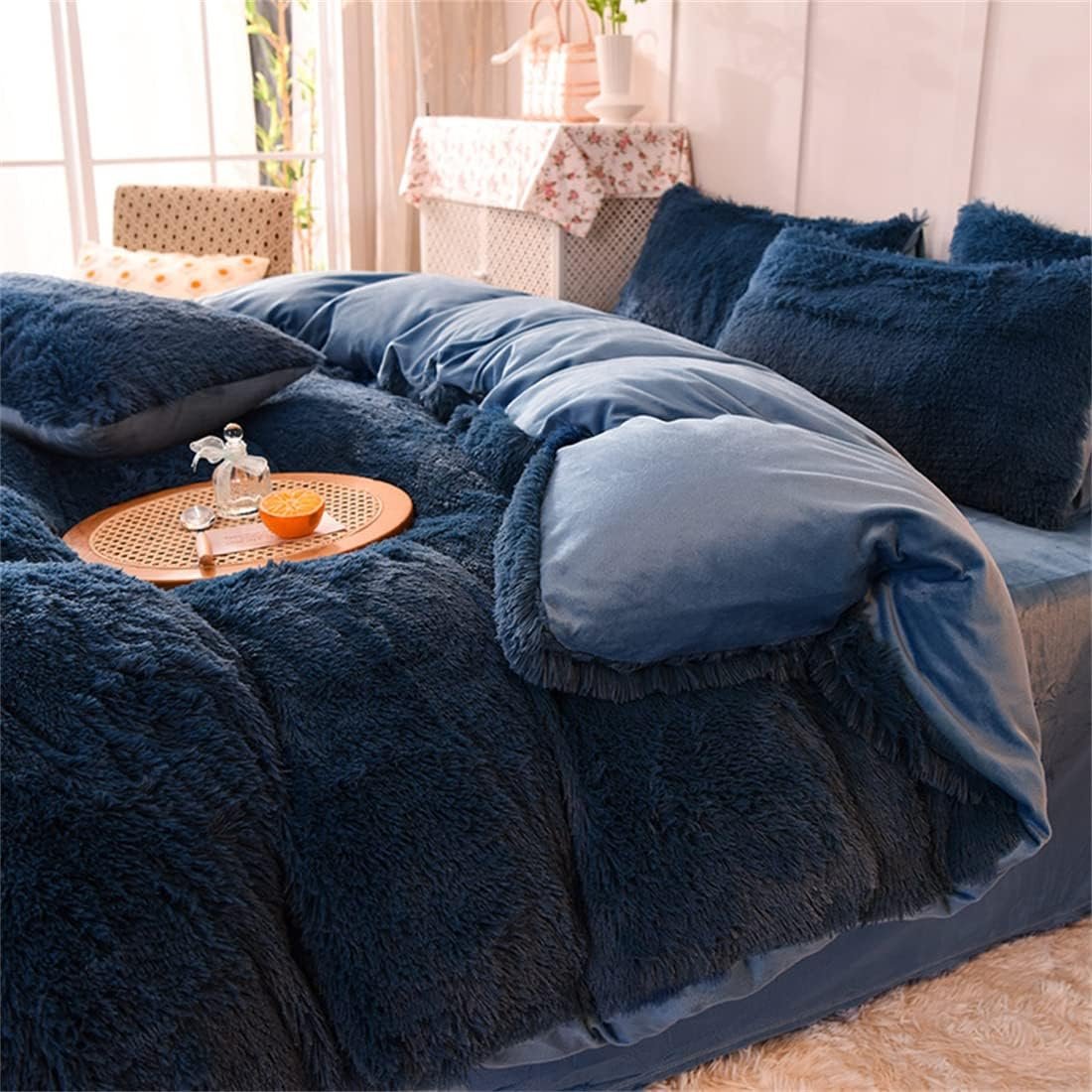 Shaggy Duvet Sets navy blue1