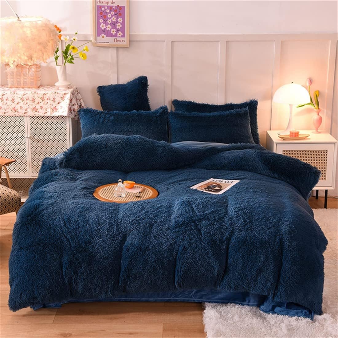 Shaggy Duvet Sets navy blue