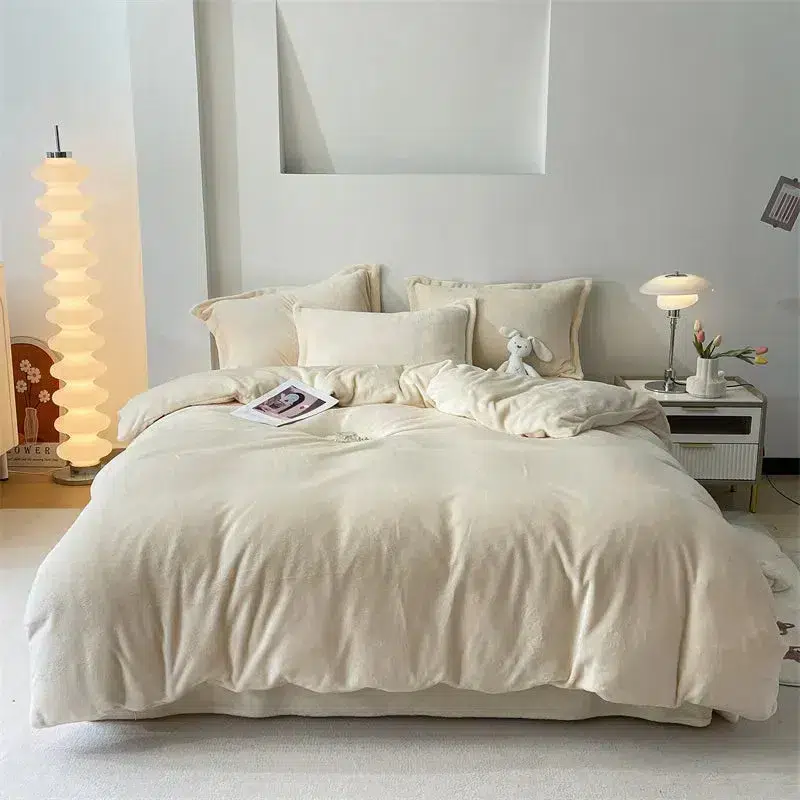 Velvet Reversible Duvet Cover Set - Off White
