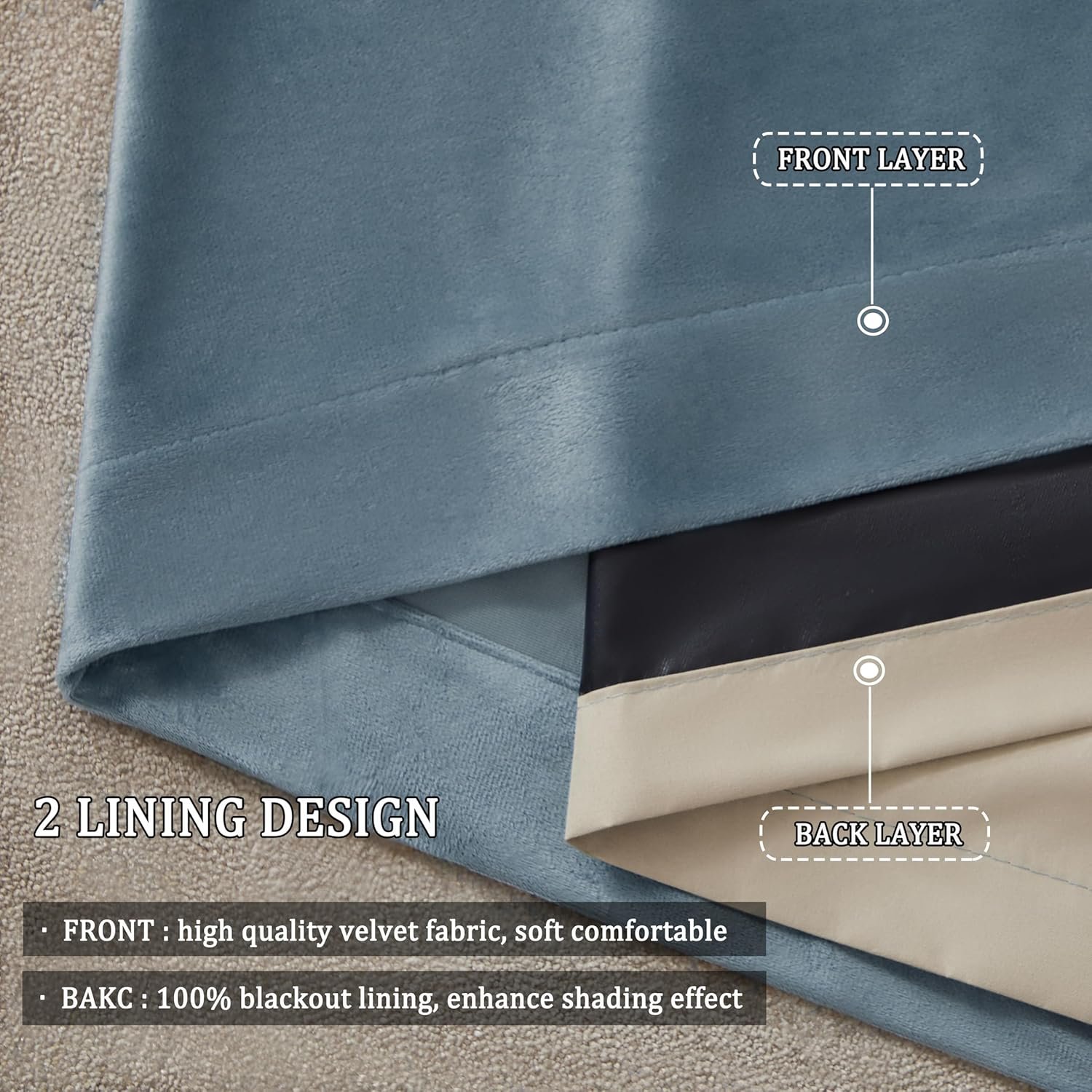 Alternative view of Premium Velvet Blackout Curtains Stone Blue ( 2 Curtains Set )