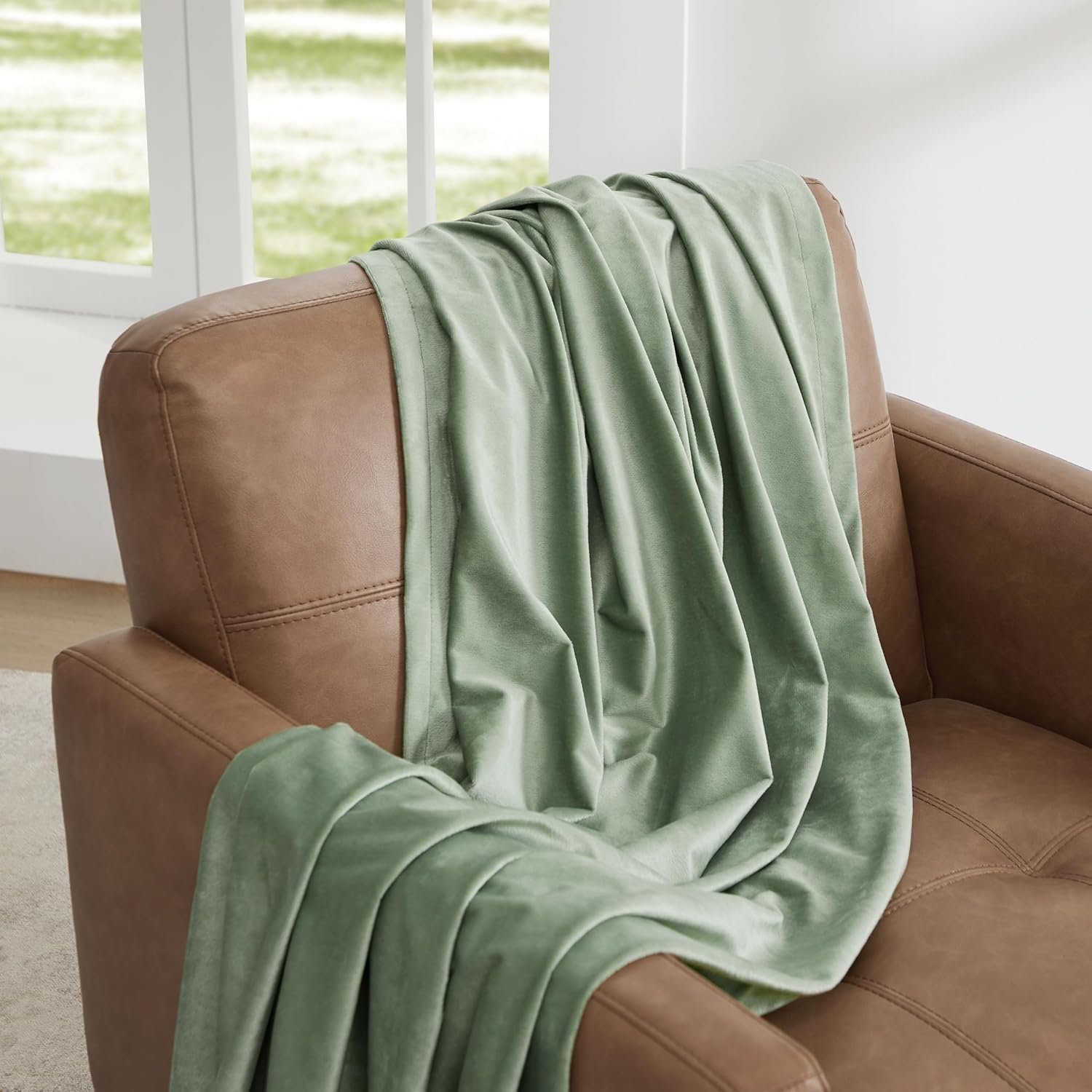 Premium Velvet Blackout Curtains Sage Green ( 2 Curtains Set ) - Image 3