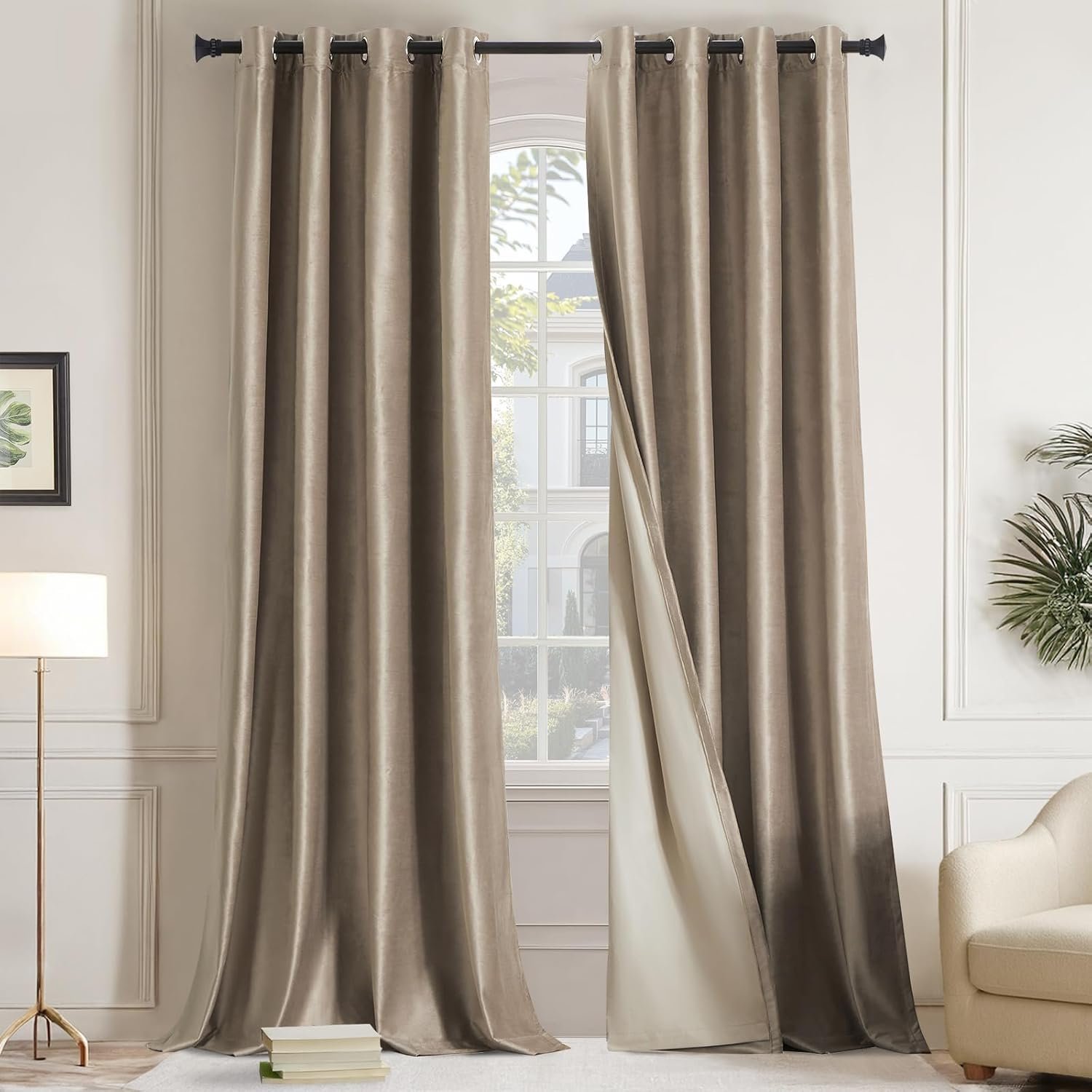 Velvet blackout curtains taupe