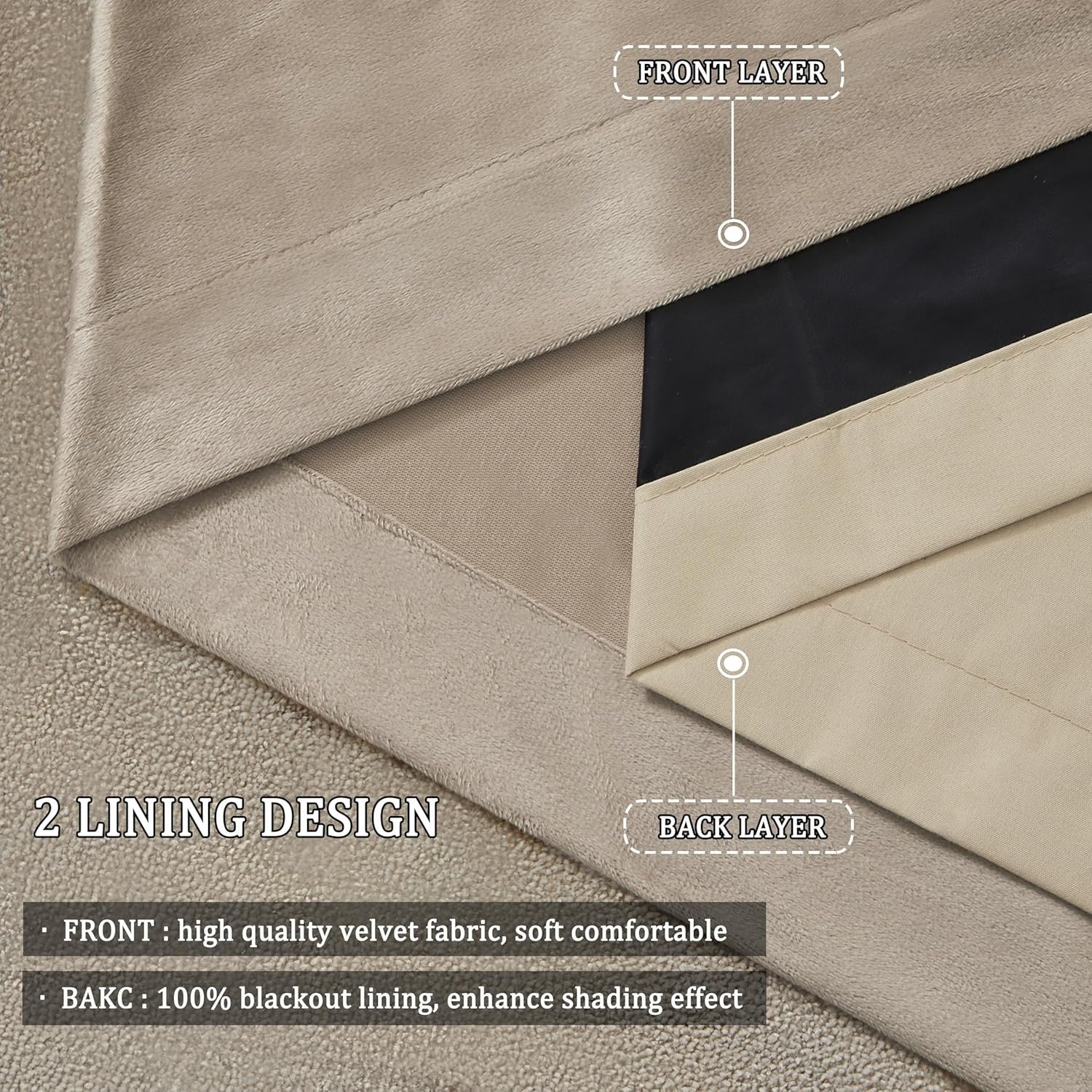 Alternative view of Premium Velvet Blackout Curtains Taupe ( 2 Curtains Set )