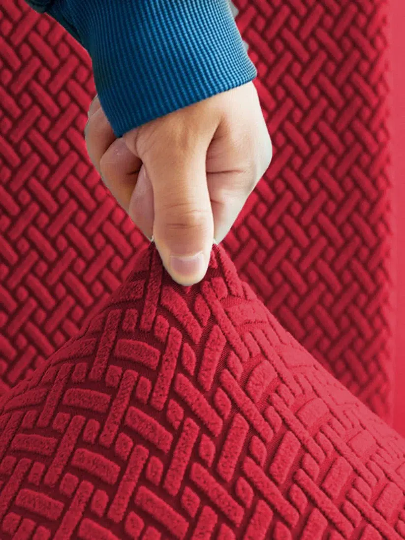 STRIPE JACQUARD SOFA COVERS - MAROON - Image 3