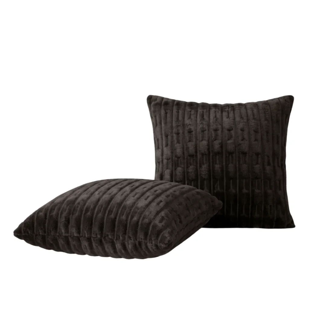 Alternative view of EMBOSSED FLEECE CUSHION COVERS - DARK BROWN