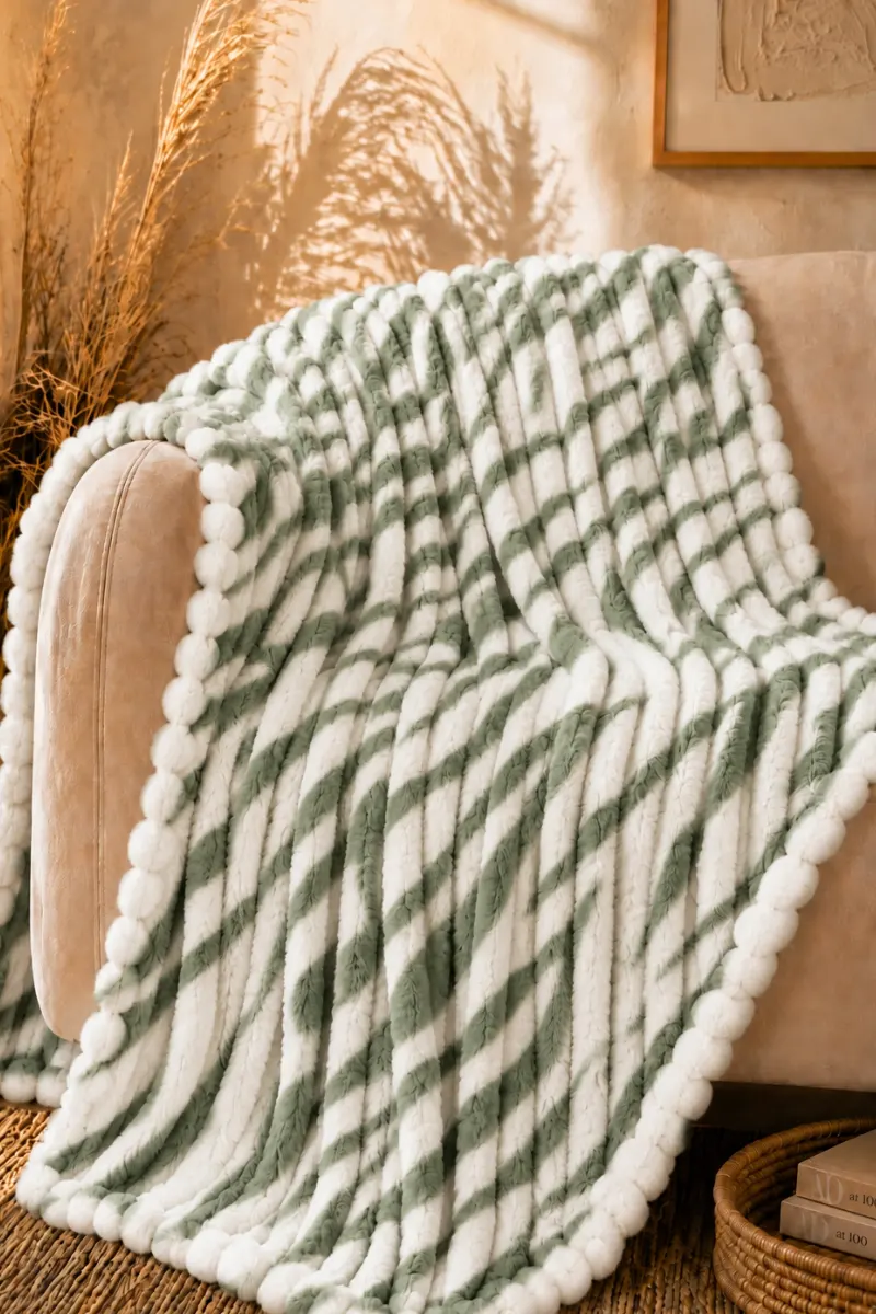 Flannel Fleece Blankets bubble sage green white