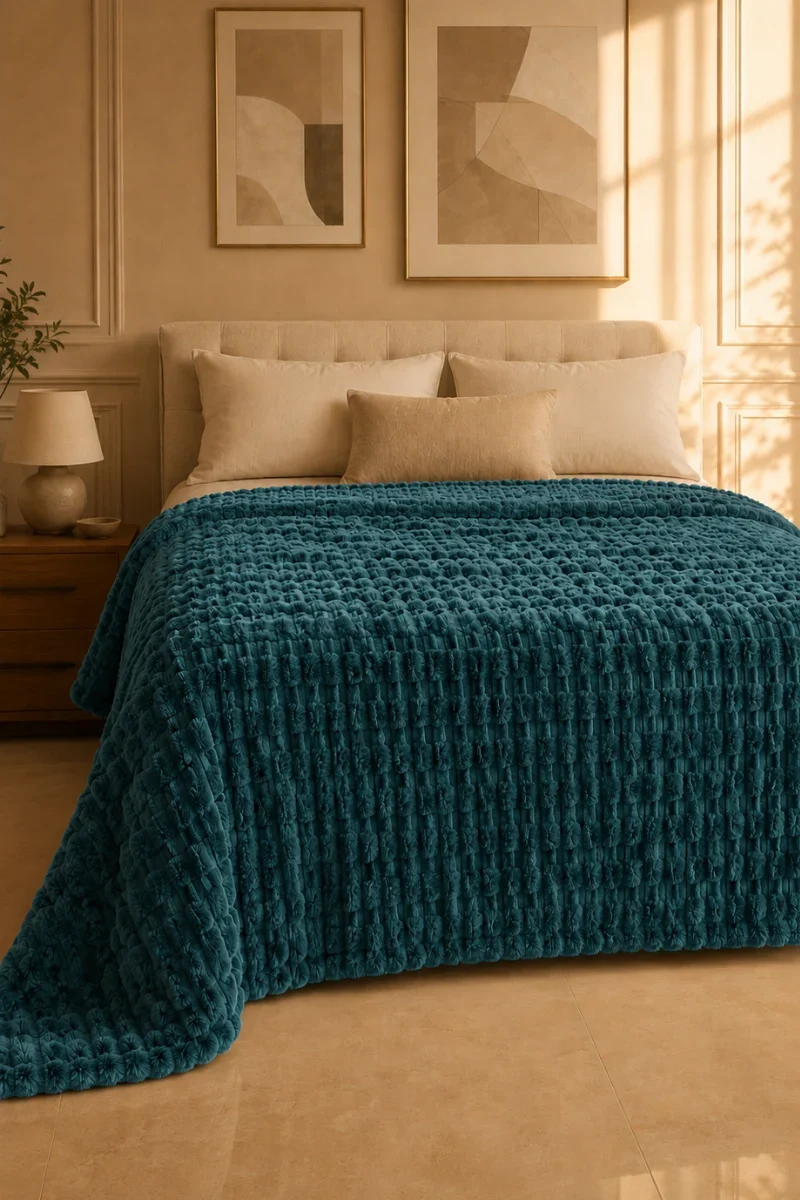 Flannel Fleece Blankets textured teal blue