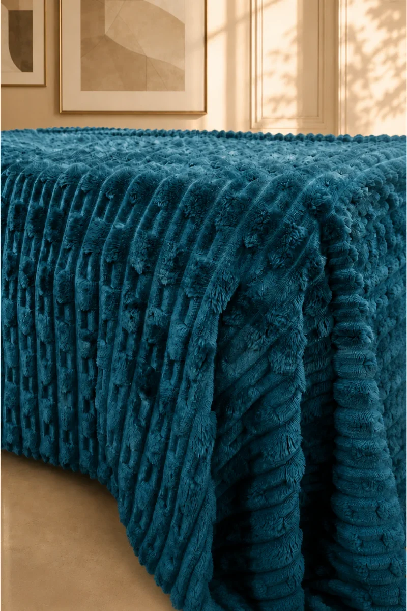 Alternative view of TEXTURED PLUSH BLANKET - TEAL BLUE