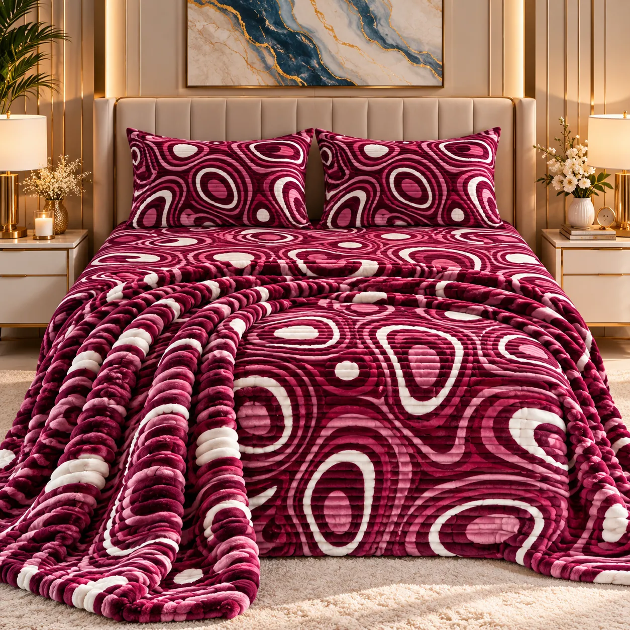 blanket sets burgundy bloom
